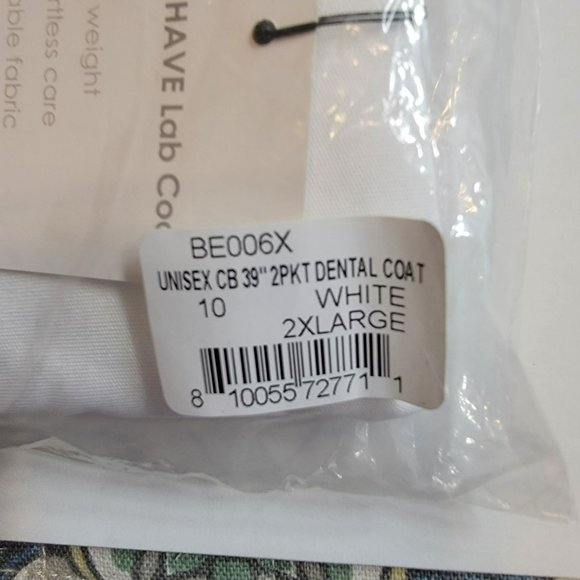 Barco Essentials Dental Lab Coat, BE006X, Unisex XXL,White, New in PKG - Picture 6 of 6